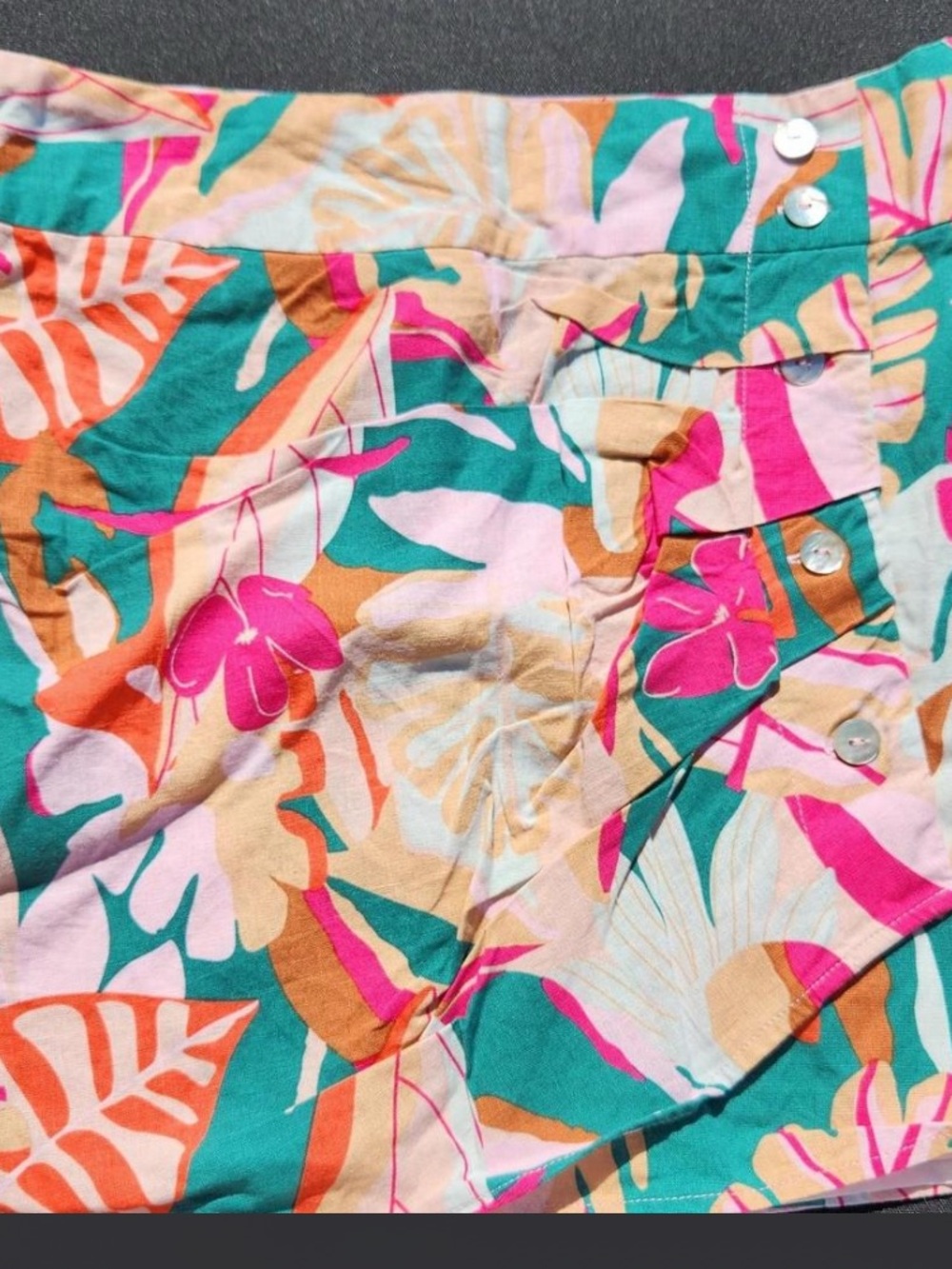 Tropical Print High-Rise Women’s Shorts - Pink & Teal